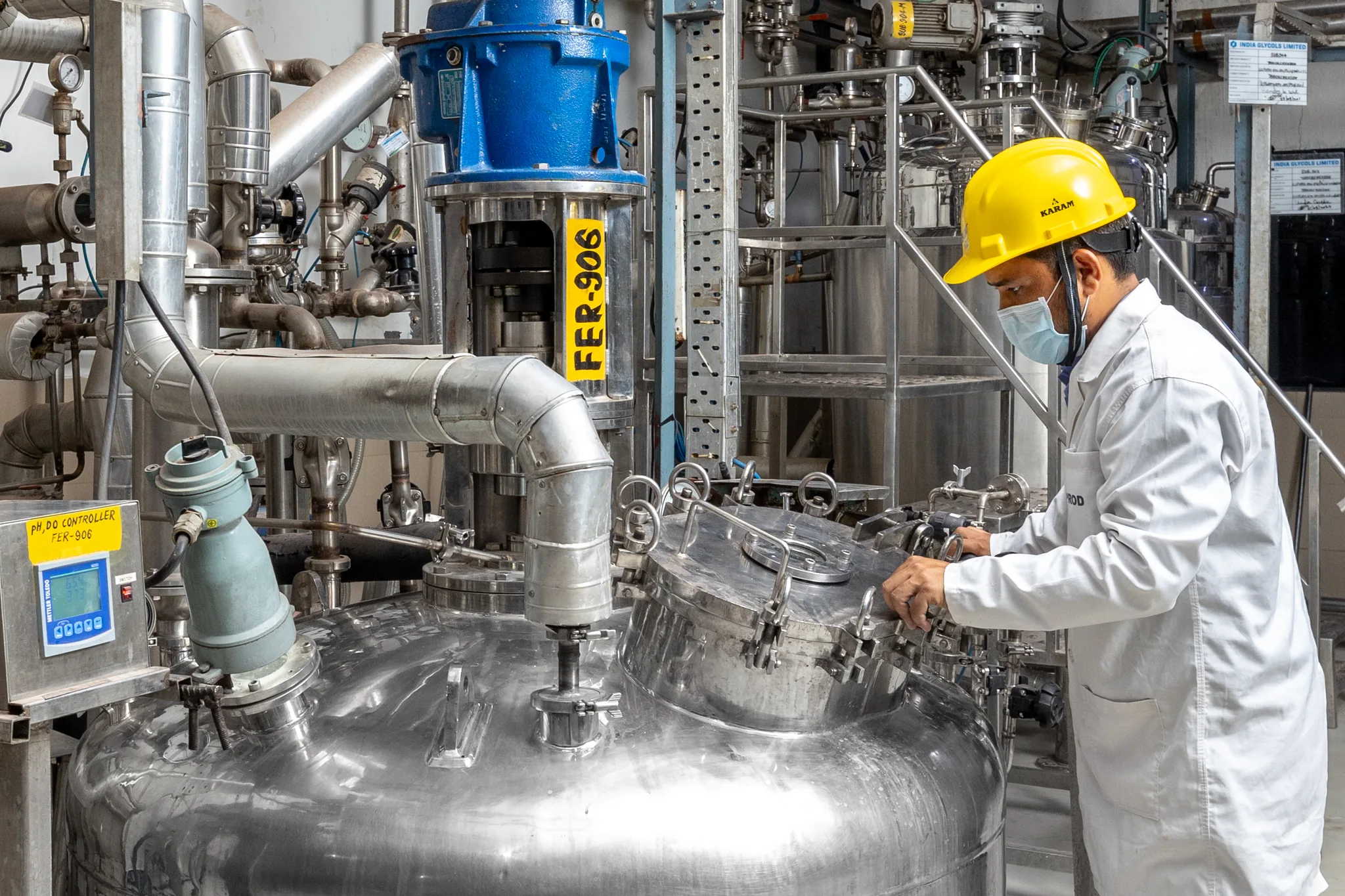 An operator at the bio-fermentation unit